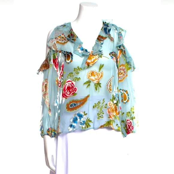 Alice + Olivia semi- sheer print blouse - PS - Picture 1 of 3